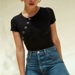 Line by K Black Assymetrical Button Bodysuit